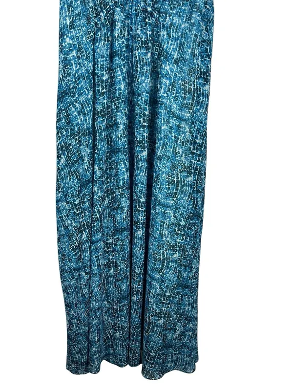 Derek Lam Blue Ocean Wave Maxi Dress Resort Beachy Ruched Empire Sleeveless M - Image 4