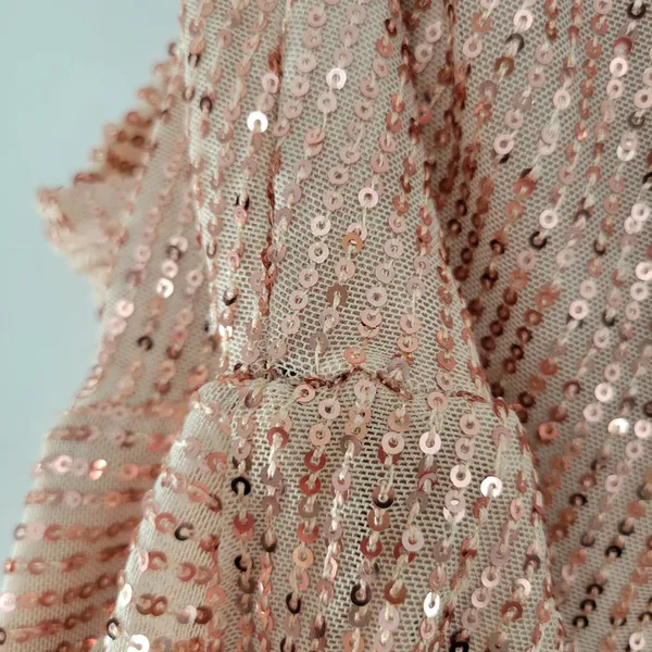 Sublime Sequined Gown S Pink Faux Wrap Long Puff Sleeve Tigh Slit Party Wedding - Image 5