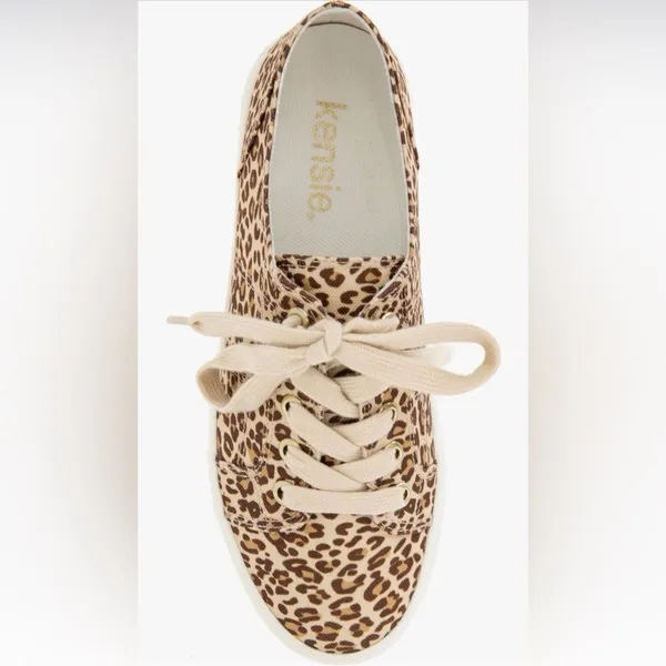 Kensie Vicky Sneaker Leopard Print Shoes 7.5 Cream Tan NIB - Image 3