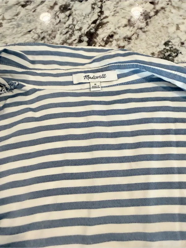 Madewell Blue White Striped Boxy Button Down Shirt Size M - Image 3