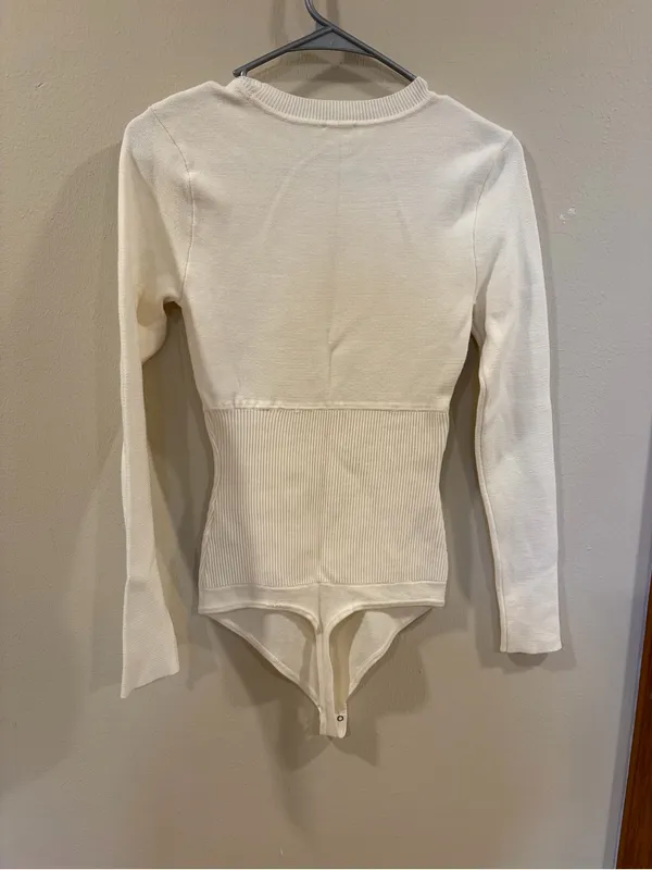 Abercrombie & Fitch Ivory Sweater Knit Corset Bodysuit - Size Medium - Image 2