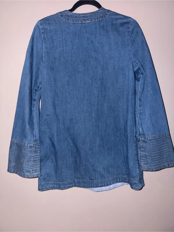 Free People Medium Blue Denim Deep V Tunic - Image 4