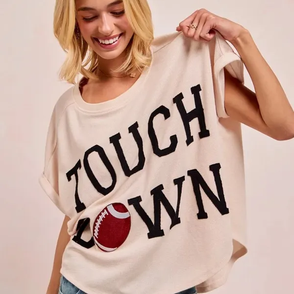 BiBi‎ Game Day Touchdown Letter Patches Waffle Short Top - Image 2