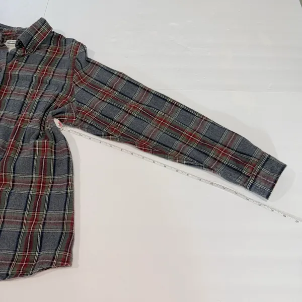 LL Bean Gray Scotch Plaid Cotton Flannel Button Shirt Relaxed Fit SMALL - Image 8