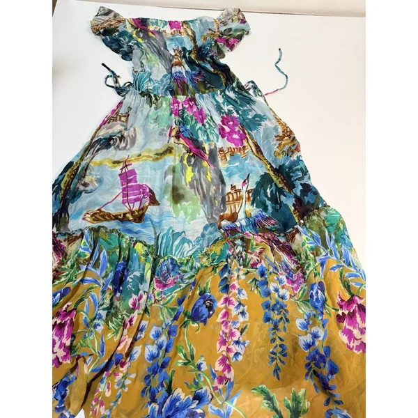 Anthropologie V-Neck Flutter-Sleeve Colorful Tropical Print Dress Xs - Image 4