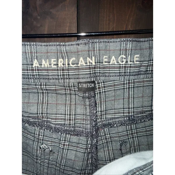 American Eagle Mom Straight Pant 6 Gray Plaid Stretch - Image 3