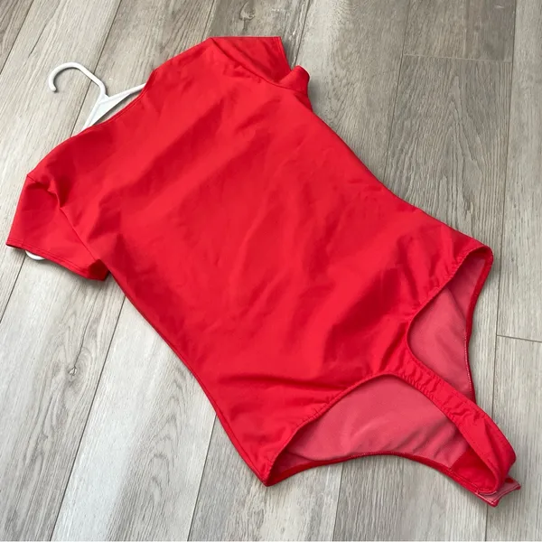 Free People Bodysuit square neck short sleeve womens Red small going out fitted - Image 4