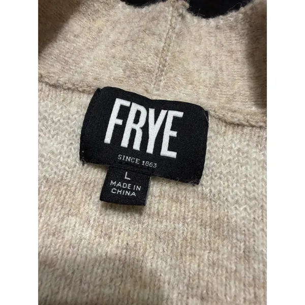 Frye Womens Southwestern Geometric Open Front Cardigan Sweater Tan Cream Largeo - Image 3