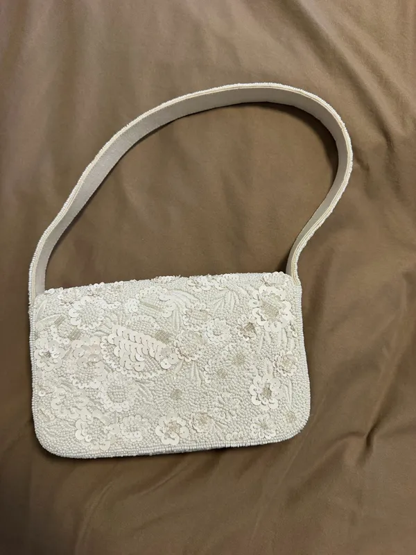 Anthropologie White Beaded Purse - Image 2