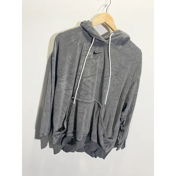 Nike Velour Hoodie Womens Large Grey Oversized Sportswear Essential Pullover - Image 3
