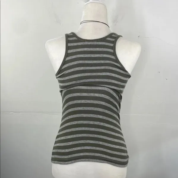 ATM Anthony Thomas Melillo Olive and Gray Striped Tank Top - Image 2