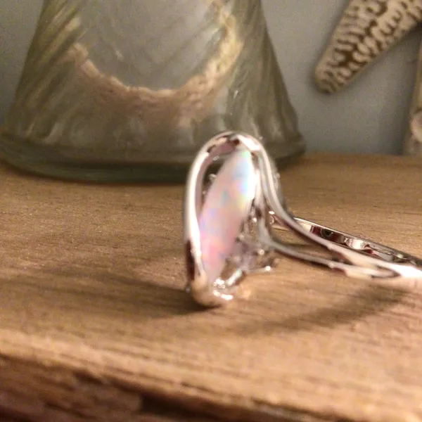 White Gold Plated Brass Created Fire Opal with cubic zirconia sz 6 - Image 3