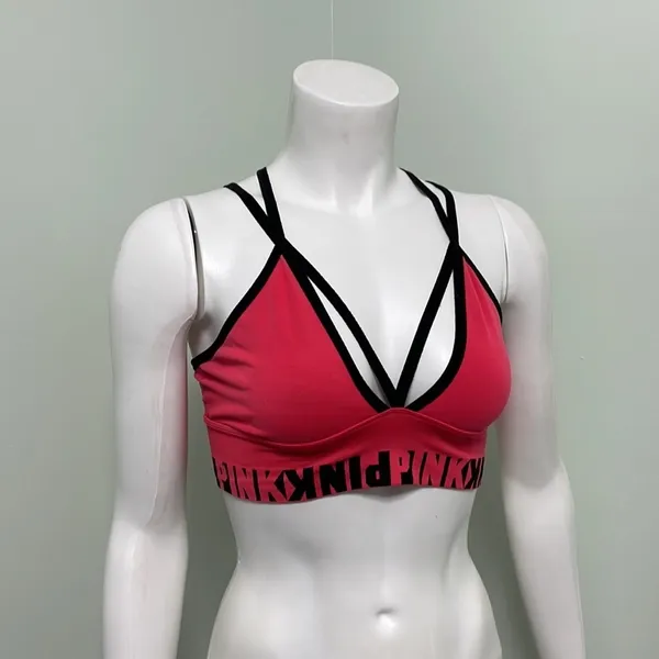 PINK VS Cool & Comfy Strappy Bralette Medium Neon Candy Coral - Image 2