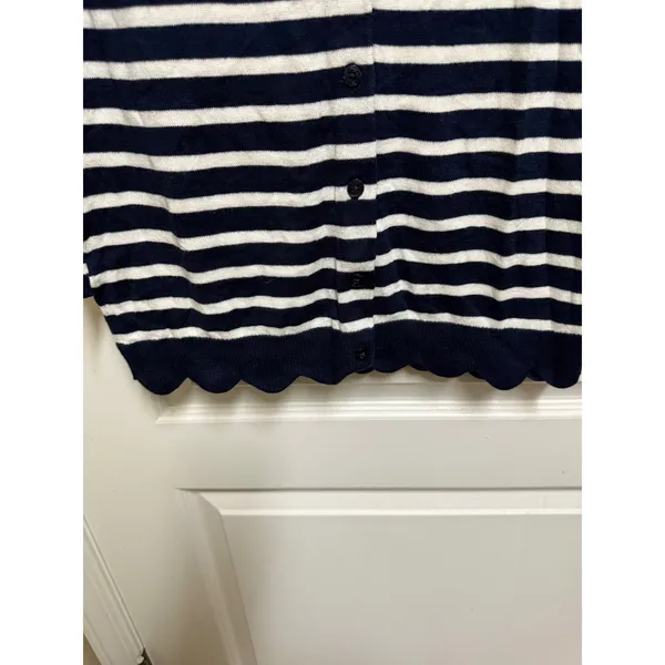 Crown & Ivy XS Navy Cream Stripe Cotton Scallop Hem Button Cardigan NWT - Image 10