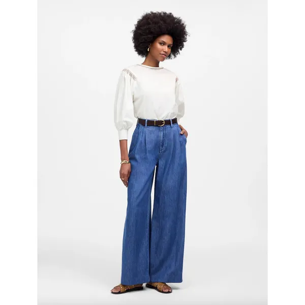 Madewell Embroidered Poplin Balloon Sleeve Top Blouse Cotton White Medium NWT - Image 2