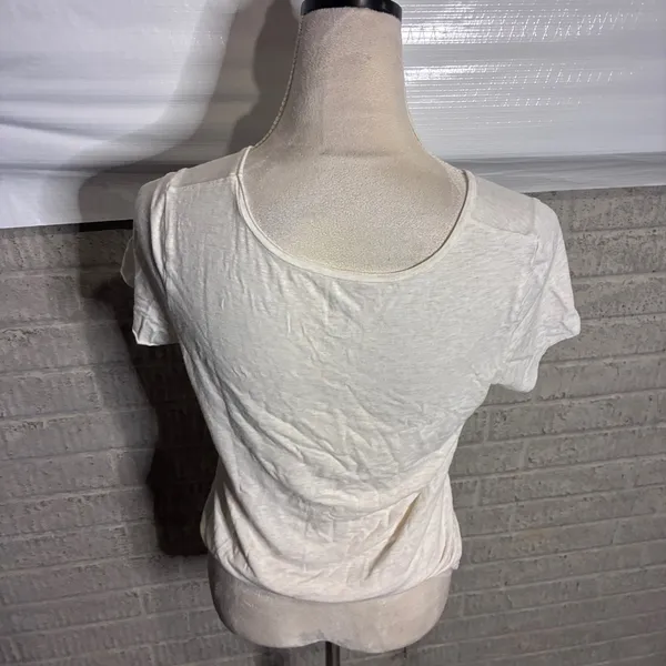 Aerie GRL PWR Embroidered‎ Slub Knit T-Shirt Cream Small Snack Graphic Tee - Image 3