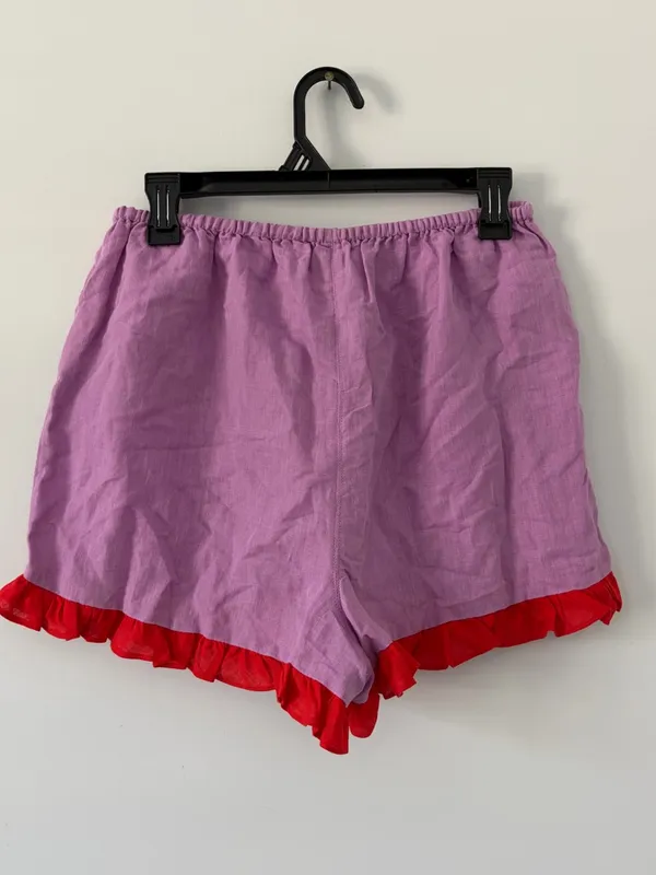 Dora Larsen Free People Lavender Red Ruffle Pull On Linen Organic Cotton Shorts - Image 5