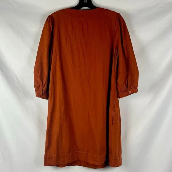 Who What Wear Burnt Orange Linen Blend Lace-Up Neckline Puff Sleeve Dress Small - Image 3