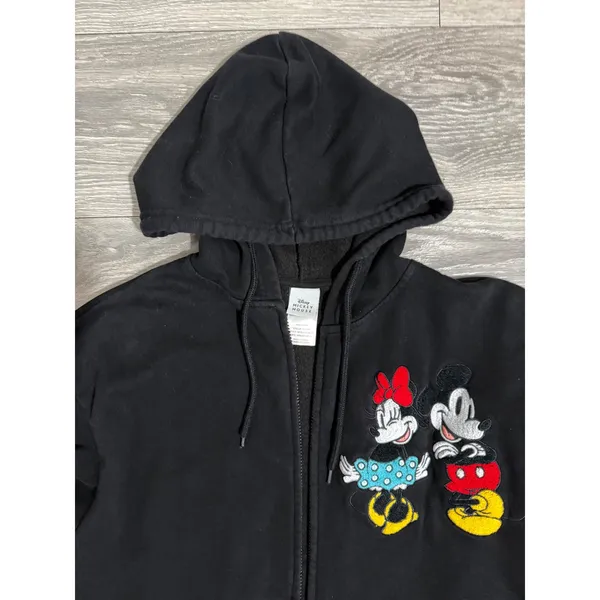 Disney Women Hoodie Sweater M Mickey Mouse Minnie Mouse Black Broken Zipper Y2K - Image 12