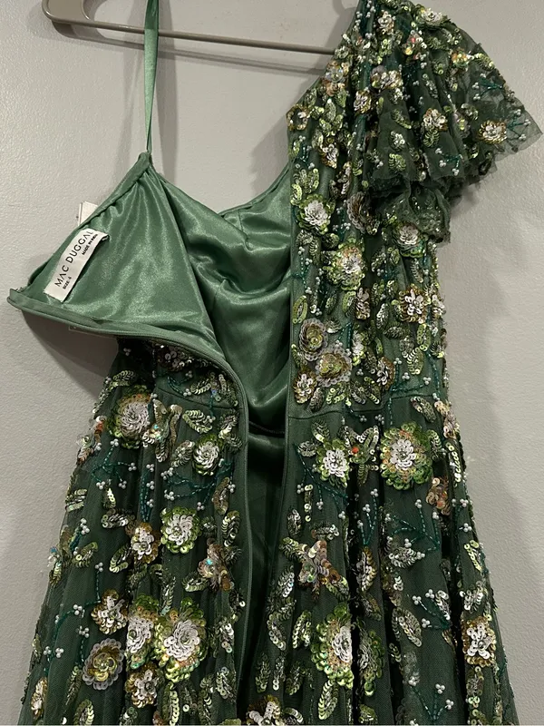 Mac Duggal 6159 Green One Shoulder Embellished A Line Gown sz 4 - Image 9