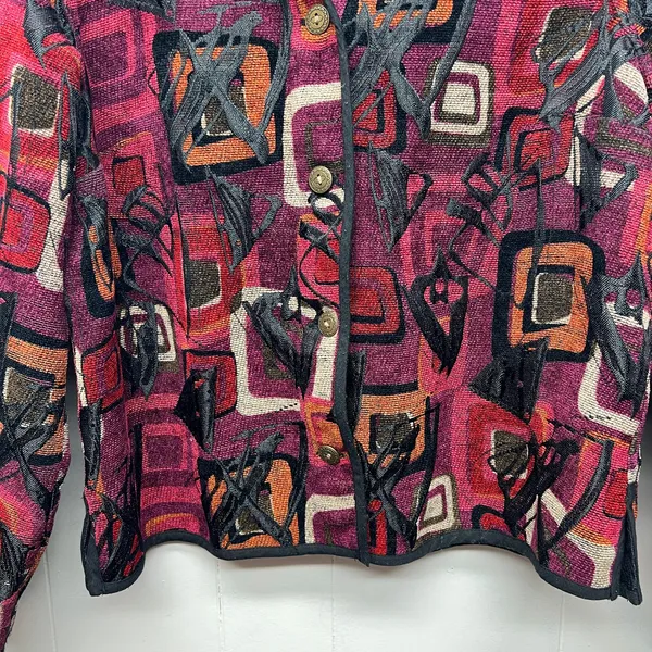 Women's Vintage Tapestry Button Front Long Sleeve Blazer Size Large - Image 3