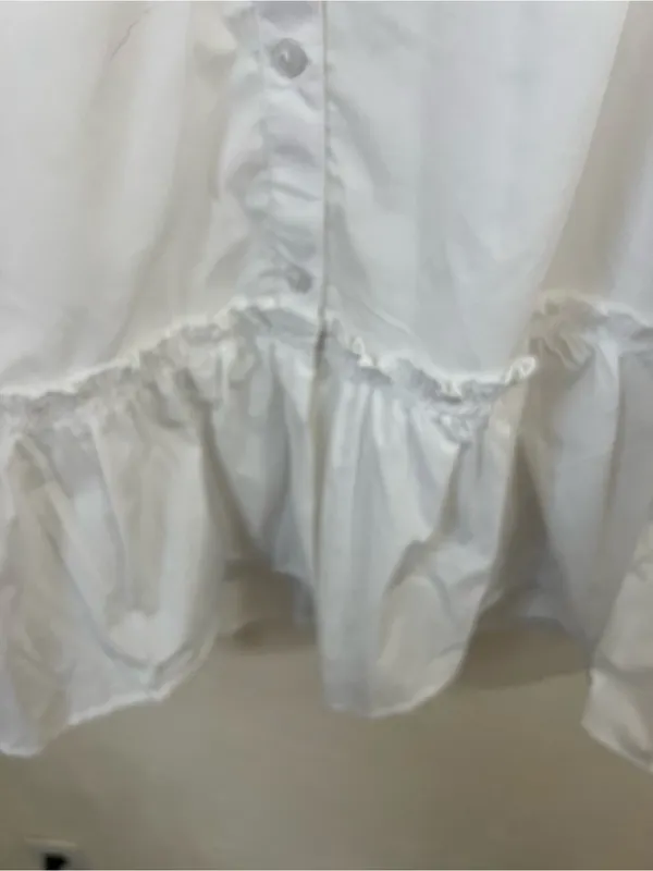 Meadow Rhodes White Ruffle Hem Button-Down Shirt Dress size M - Image 4