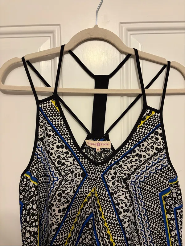 Altar'd State Black White Blue Yellow Printed Strappy Mini Dress - Image 3