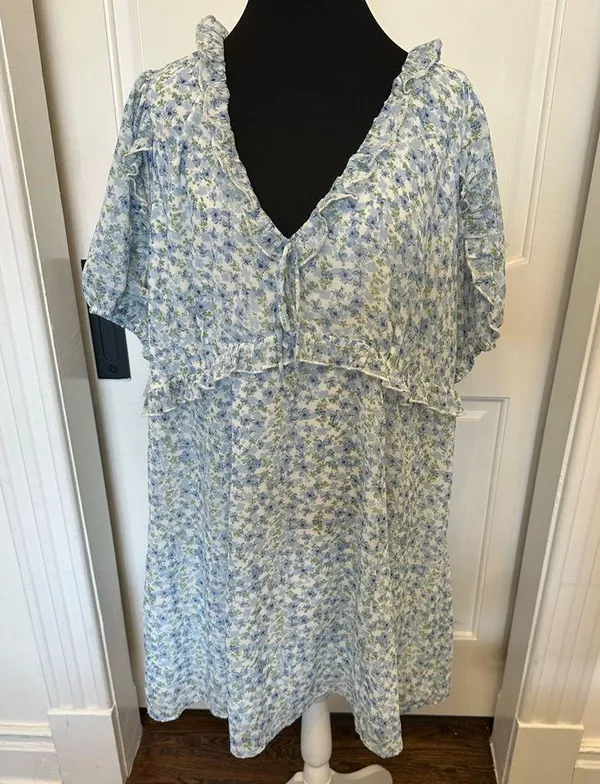 Arula B Short Sleeve Floral Blue Dress Bohemian Flowy Plus Size Altar’d State - Image 2