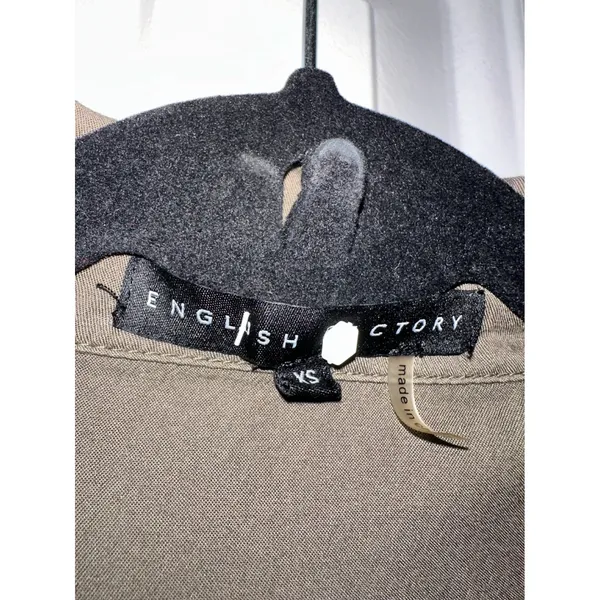English Factory XS Olive Green Tie Front Long Sleeve Shirt Dress‎ Casual - Image 7