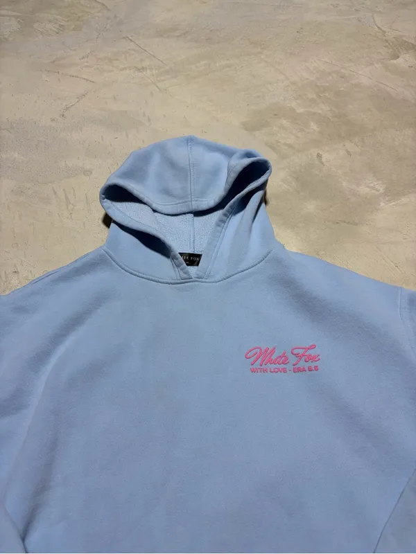 White fox Light Blue Hooded Sweatshirt pink with love martini era 8.5 L/XL - Image 5