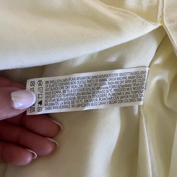 Forever 21 Yellow Linen‎ Blend Puff Sleeve Button Front Mini Dress Small - Image 4