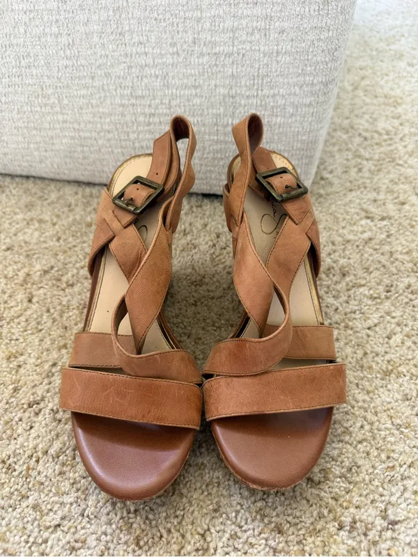 Jessica Simpson Women's Tan Wedge Sandals with Buckle Strap - Image 2
