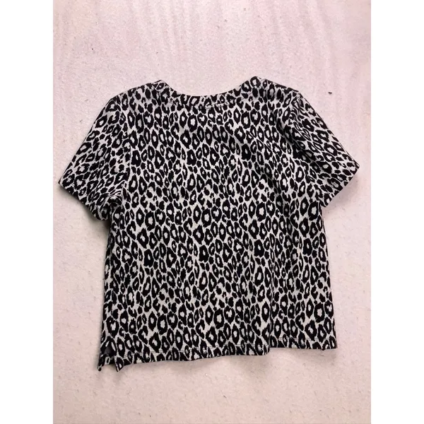 eri + ali Knit Top Women S Black‎ White Leopard Print Short Sleeve Crew Neck - Image 8