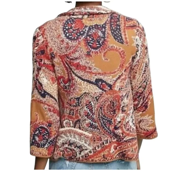 ANTHROPOLOGIE MOTH Women’s Golden Paisley Snap Front Sweater Blazer - Image 3