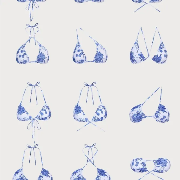 Berlook Floral Halter Triangle Bikini Top ONLY 64 Blue - Image 5