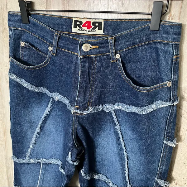 Rave 4 Real Vintage Y2K Frayed Patchwork Flare Jeans Hippie Boho Womens Sz‎ 9/30 - Image 4