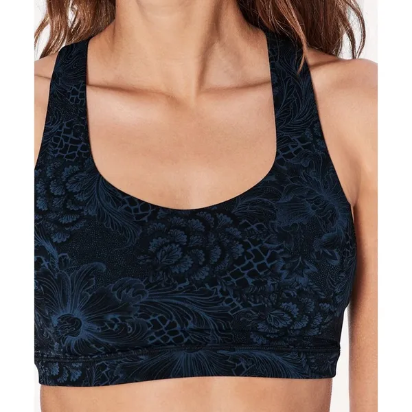 Lululemon Free To Be Serene Bra Size 6 Strappy Back Floral Print Blue Yoga - Image 3