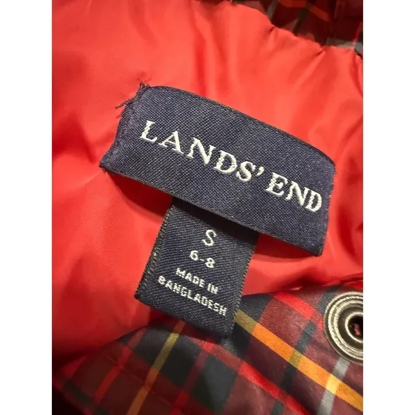 Lands End‎ Womens Red Tartan Plaid Diamond Quilted Puffer Vest Small 6-8 - Image 2