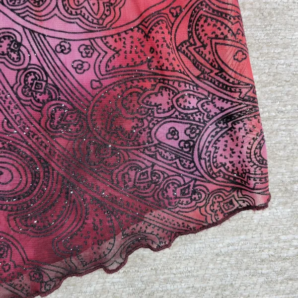 My Michelle Asymmetrical Slip Dress Large Red Glitter Y2K Paisley Fairy Grunge - Image 7
