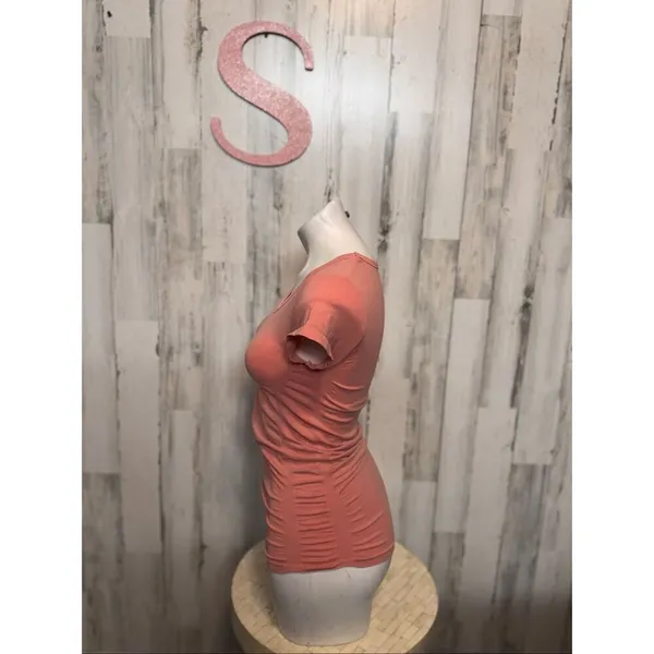 Athleta Ruched Side Fitted Tee Shirt Women’s Small Coral Stretch Top - Image 2