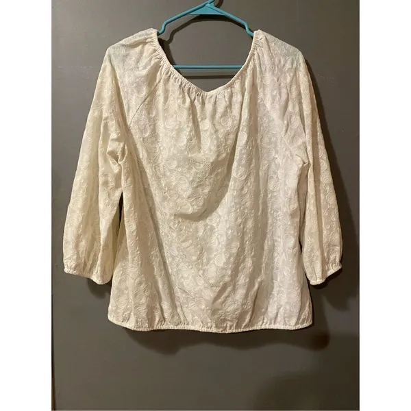 Jones New York White Lace Scoop Neck Elastic Waist Long Sleeve Size Large - Image 4