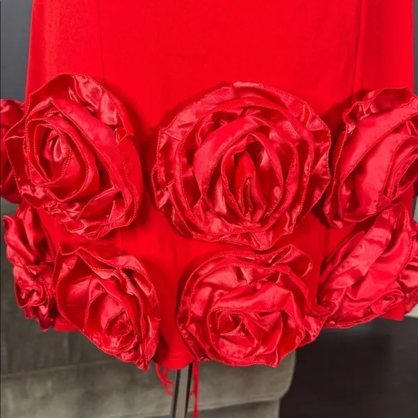 Women’s Red Bodycon Flower Dress Corset Style Back Size L NWOT - Image 3