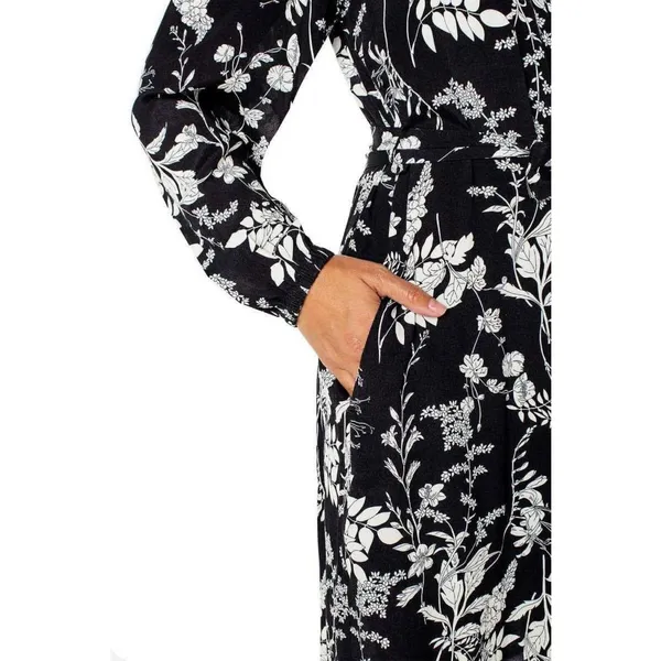 NWT Well Worn Women's Collared Midi Dress with Pockets 1749069 S Black Print - Image 6