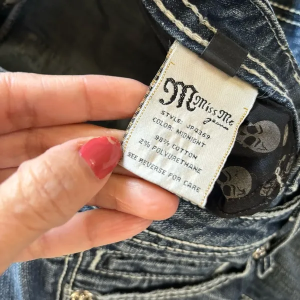 Miss Me‎ Bootcut Jeans Size 26 Midnight Fleur De Lis JP4369 Low Rise Dark Wash - Image 7