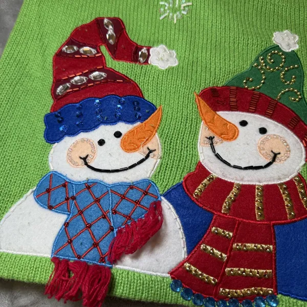 Tiara International Womens Size Large Christmas Cardigan Green Snowman Beaded - Image 6