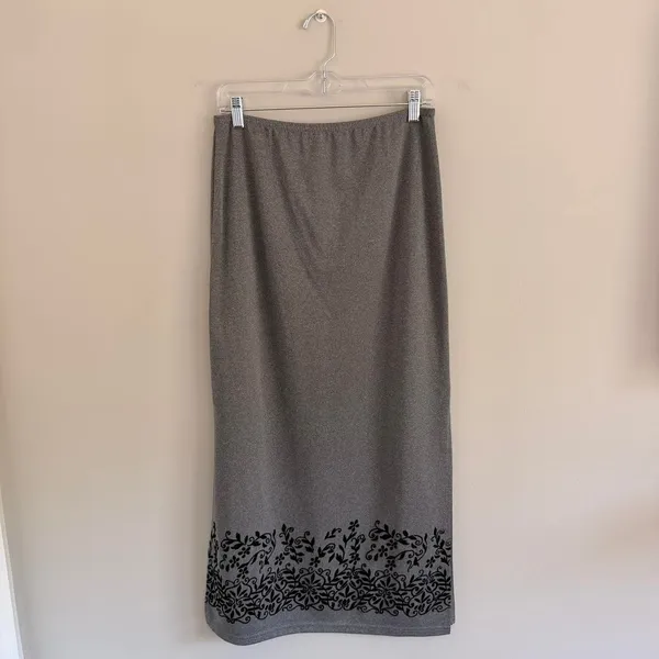 Y2k Grey Exact Change Velvet Floral Maxi Skirt - Image 2