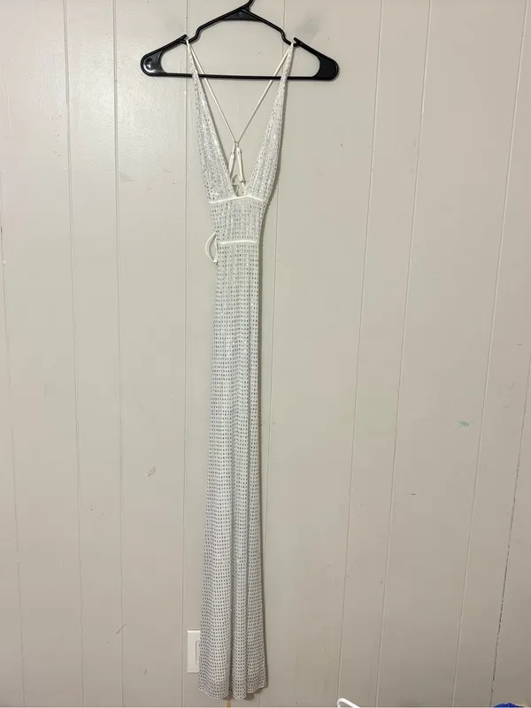 Oh Polly Magdalena Embellished Cut Out Backless Maxi Dress White Size 2 - Image 3