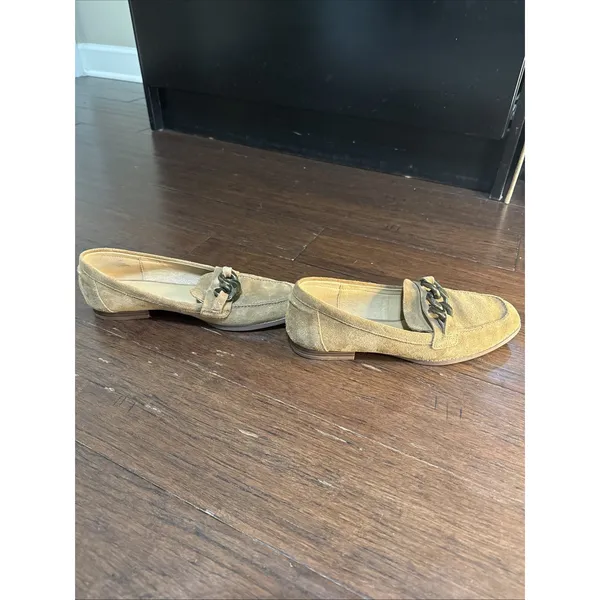 Crown Vintage‎ Feyola Women's Tan Suede Loafer W Gold Tone Chain Accent Size 10 - Image 2