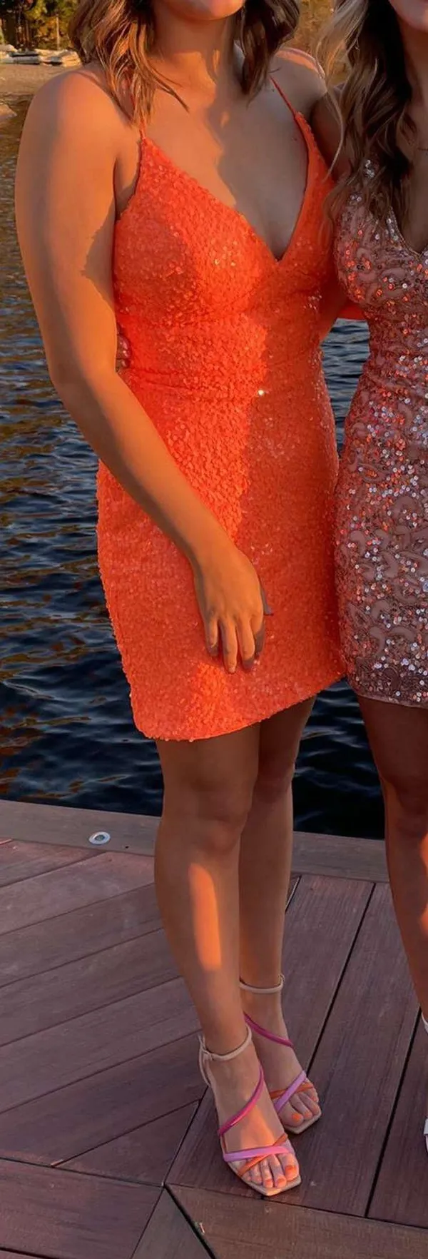 Amarra Orange Sequin Homecoming Dress Size 4 - Image 2