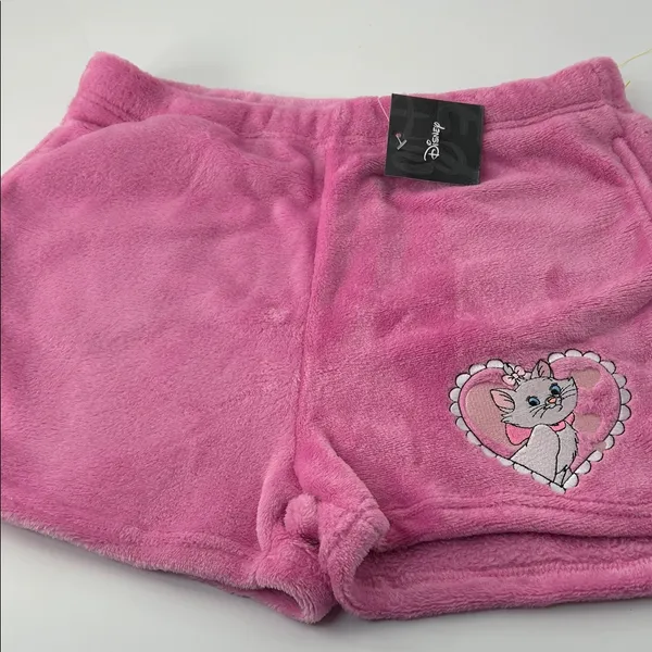 Disney Pink Fleece Shorts with Heart Cat Design - Image 8